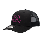 Black cap with 'tosh show' text in pink